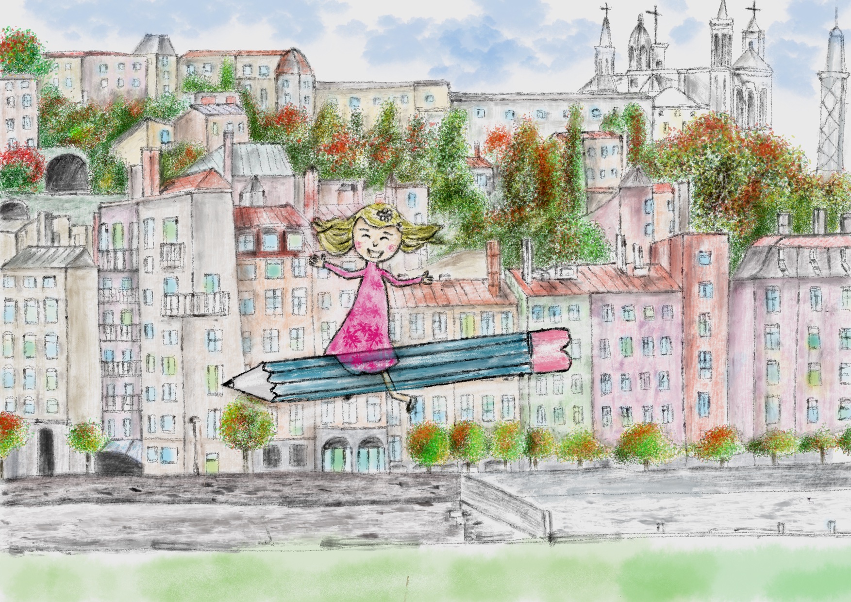 Illustration paysage quai de Lyon